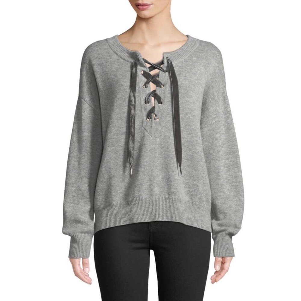 Rails SIZE S SMALL Olivia Heather Gray‎ Lace Up Pullover Knit Sweater